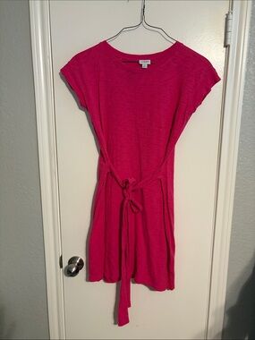 J. Crew Hot Pink Tie-Waist Short-Sleeve T-Short Shift Dress